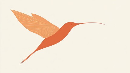 Orange Hummingbird in Flight with Bird Illustration.