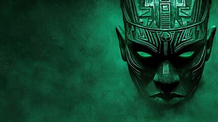 Mysterious Green Mask with Intricate Patterns and Ethereal Glow