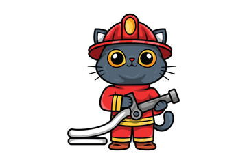 Cute Firefighter Cat Character Illustration