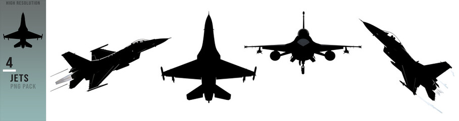 Set of Powerful Fighter Jet Silhouettes in Flight