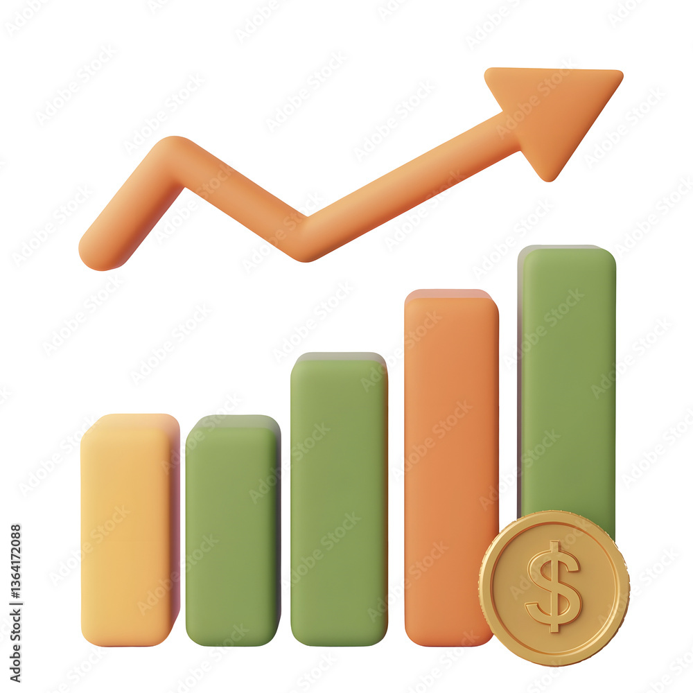 Leinwandbilder vibrant 3d financial market chart with growing bar indicators in green and yellow a strong upward tr
