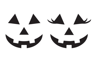 Vector Ghost Face, icon. Simple scary Halloween horror pumpkin face icon, silhouette set. Devil, Ghostface. 