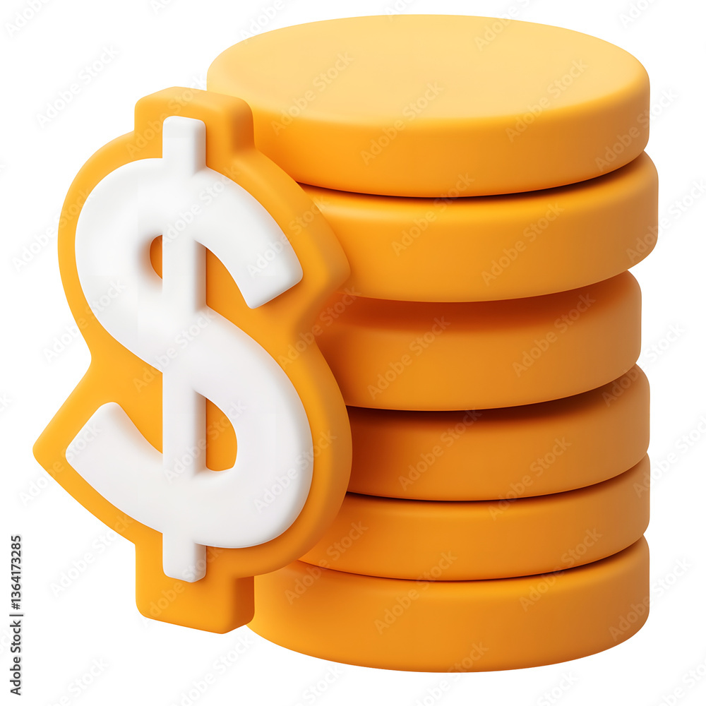 Poster a modern and professional icon featuring stacked gold coins with a prominent dollar sign designed fo