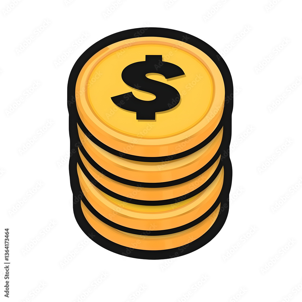 Poster a minimalist icon featuring a stack of gold colored coins with a distinct dollar sign symbol designe