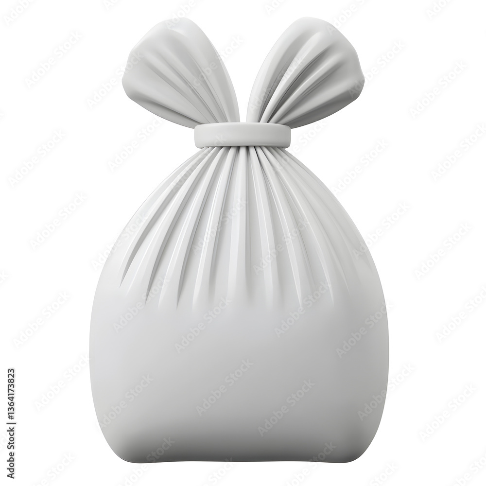 Poster Minimalistic medium shot of a 3D plastic bag icon with a bow like tie isolated on a clean white background for use in UI or digital design applications