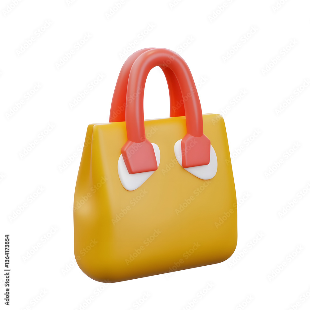 Poster Minimalistic 3D rendering of a vibrant yellow and orange plastic handbag or purse icon featuring clean lines and a simple contemporary design for use in user interface UI or graphic design projects