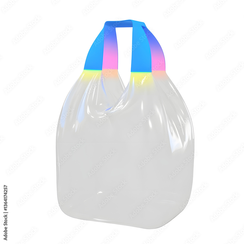 Aufkleber A 3D of a clear transparent plastic bag with a vibrant rainbow gradient on the handles used as a simple and clean UI design icon with a minimal structure isolated on a white background