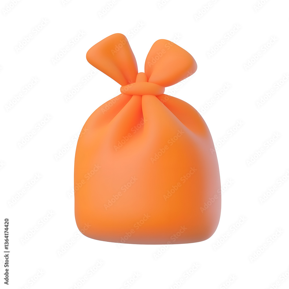 Poster Vibrant orange 3D plastic bag icon with tied handles suitable for use in user interface designs and product visualizations