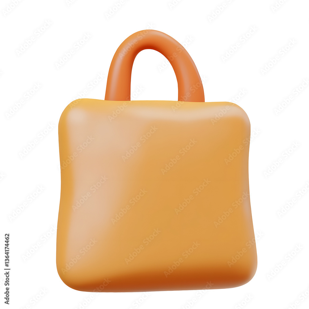 Poster a stylish and minimalist 3d of an orange plastic handbag or shopping bag designed as an icon or grap