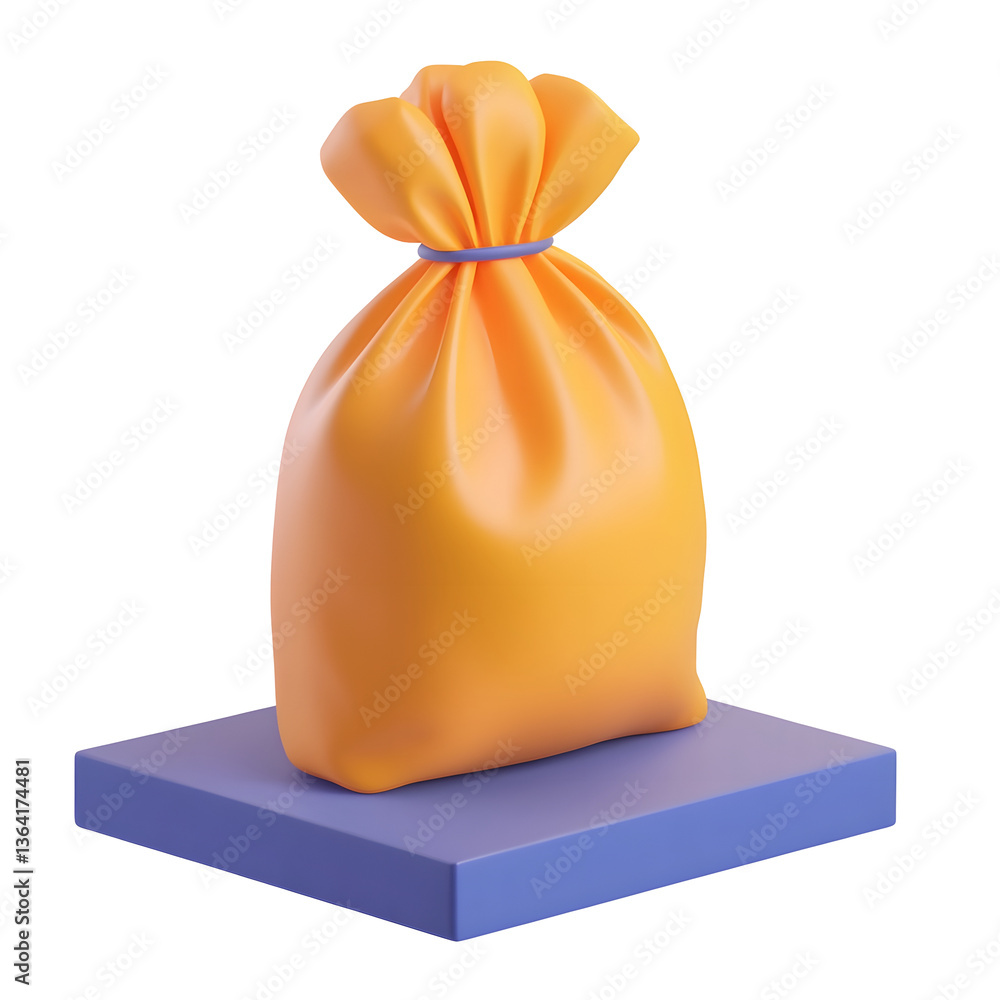 Poster vibrant 3d rendered image of an orange plastic bag positioned on a simple blue platform with a clean