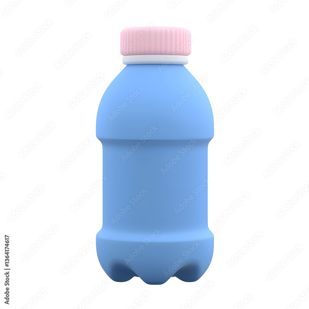 Poster closeup view of a clean modern 3d water bottle design in blue and pink colors ideal for minimalist w