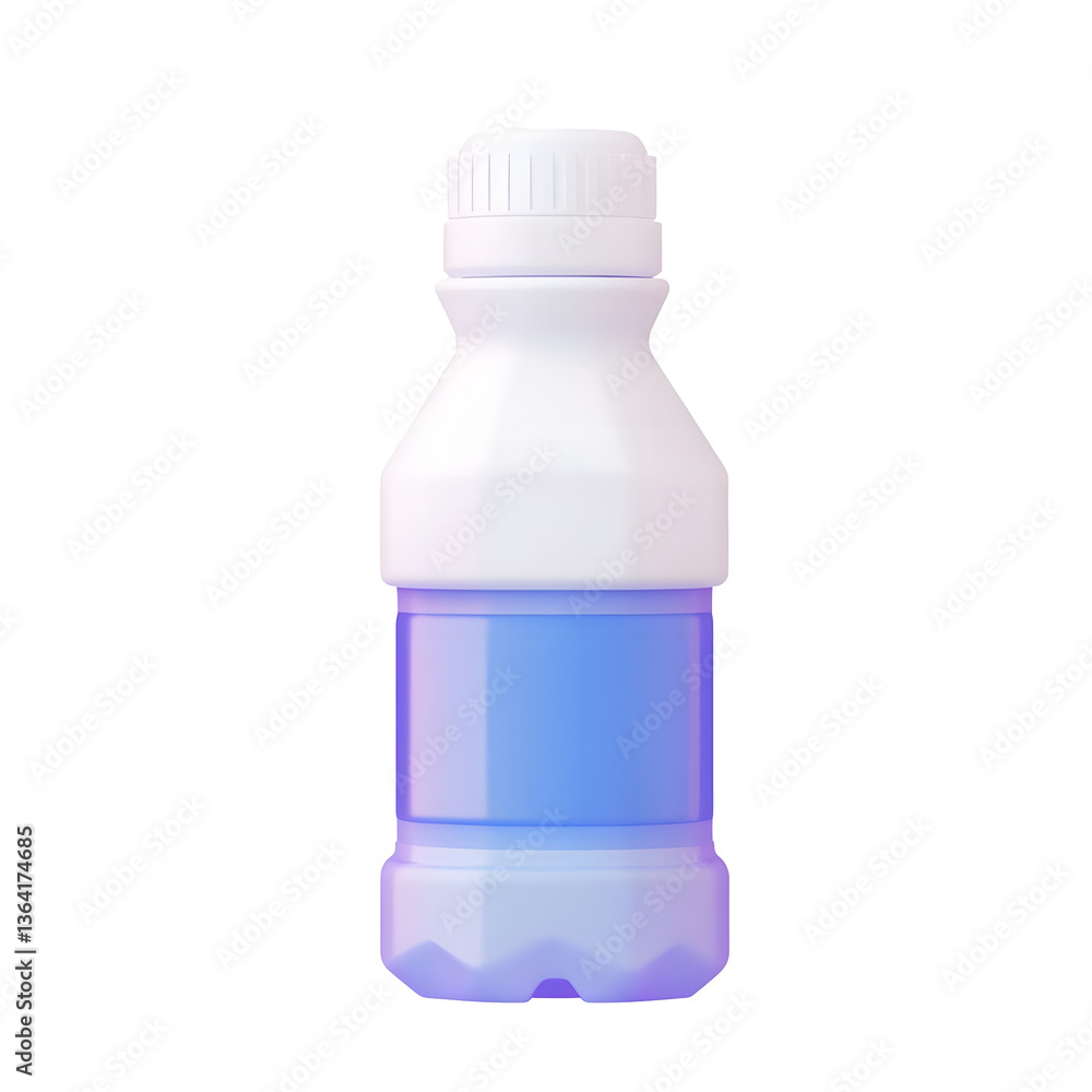 Poster A 3D rendered image of a minimalist white water bottle with a blue liquid visible through the transparent container designed for use as a web UI icon  category Technology