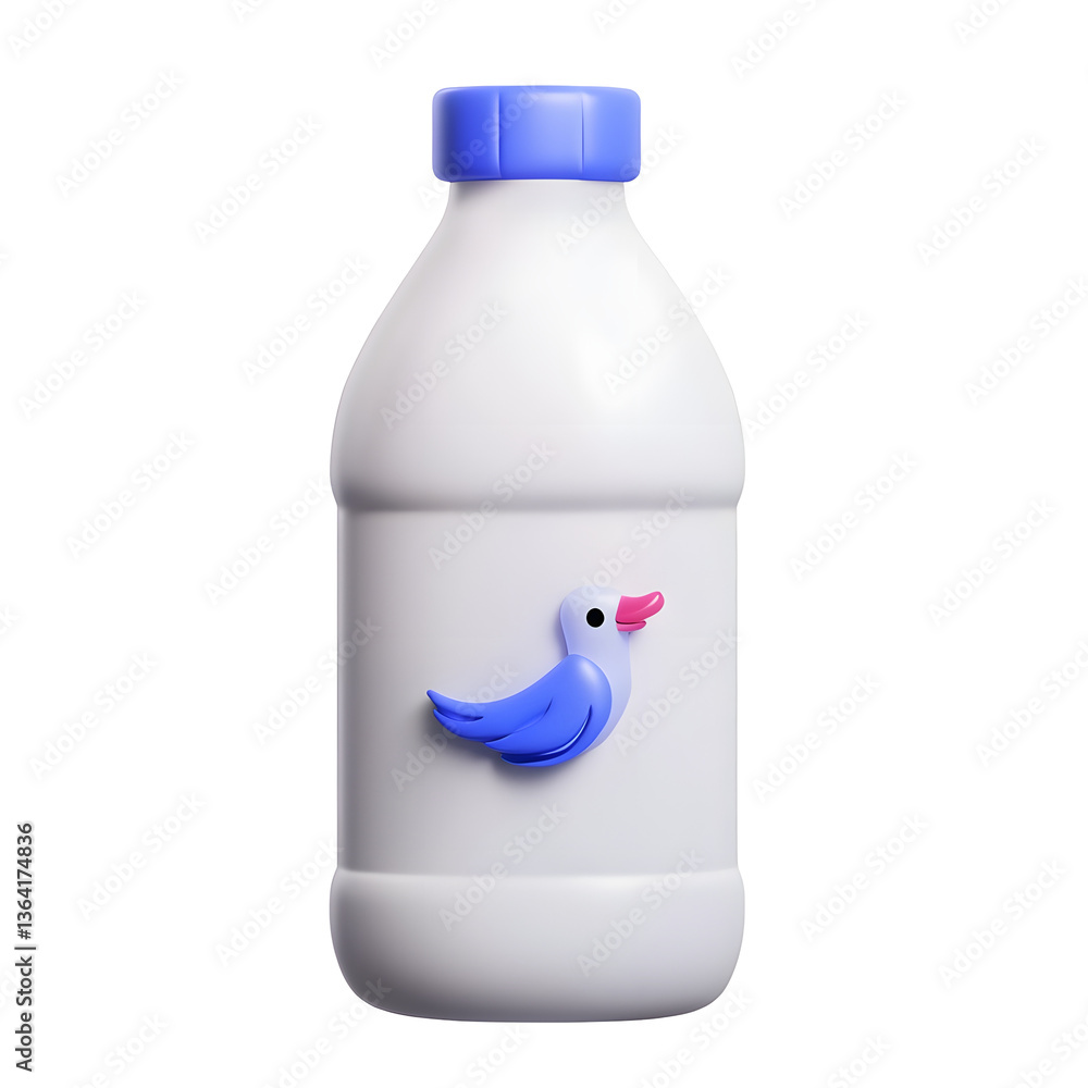 Poster minimalist and clean 3d render of a simple water bottle with a blue cap showcasing a modern iconic d