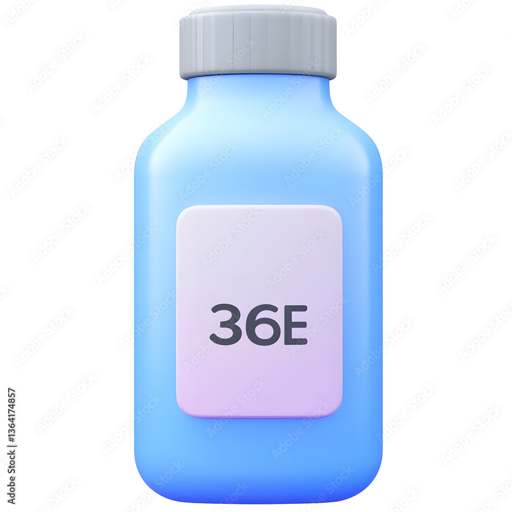 Poster 3d rendering of a blue medical or water bottle with a minimalist white label and simple design suita