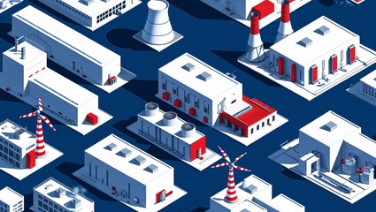Isometric 3D Illustration of Diverse Energy Power Plants Showcasing Various Renewable and Industrial Energy Source
