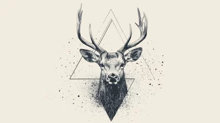 Fototapeten Geometric Deer Head Illustration with Abstract Animal Art. © background
