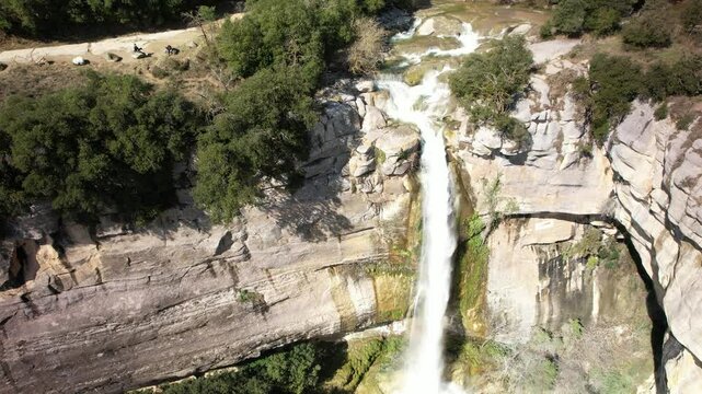 Aerial views of the waterfall of Sallent in the spanish pyrenees after the heavy rains