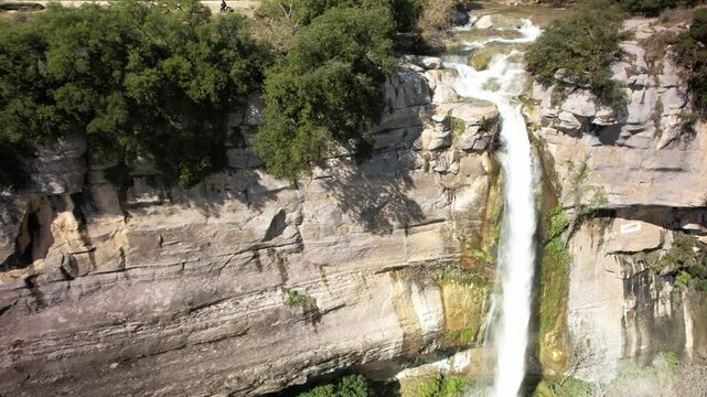 Aerial views of the waterfall of Sallent in the spanish pyrenees after the heavy rains