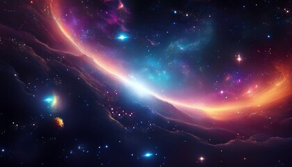Obraz premium A vibrant cosmic scene filled with colorful nebulae, stars, and galaxies, showcasing the beauty of the universe.