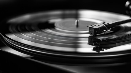 Vintage Record Player with Black and White Aesthetic in Focus