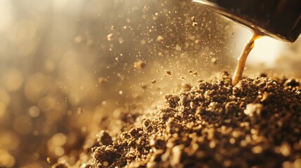 Freshly ground coffee cascading into a portafilter, capturing the essence of artisanal brewing.
