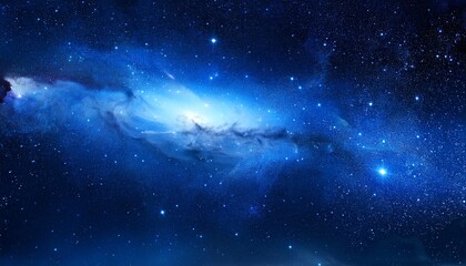 Fototapeta premium A stunning cosmic scene features a vibrant galaxy filled with stars and swirling nebulae against a deep blue backdrop.