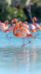 Majestic Flamingos in Turquoise Lagoon  Wildlife Photography