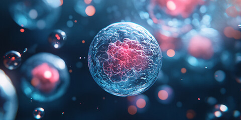 Fototapeta premium Detailed microscopic view of a cell, showcasing its intricate structure.