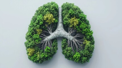 Artistic Blend of Nature and Medicine with Lungs Made of Lush Greenery and Trees
