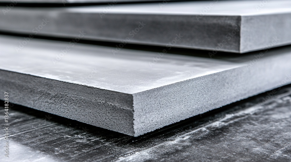 Poster close up view showing several layered gray rectangular construction materials