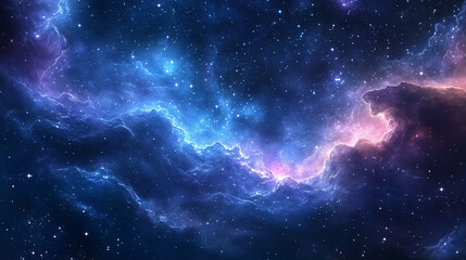 Fototapeta premium A dreamy galaxy watercolor background with swirling nebulas and twinkling stars in shades of deep blue and purple