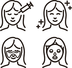 美容　肌　医療　治療　美容医療　人物　女性　ラインアイコン　線　シンプル　イラスト素材セット