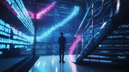A bioinformatics researcher analyzing genetic data on a futuristic computer interface, modern laboratory with immersive digital screens, High-tech style