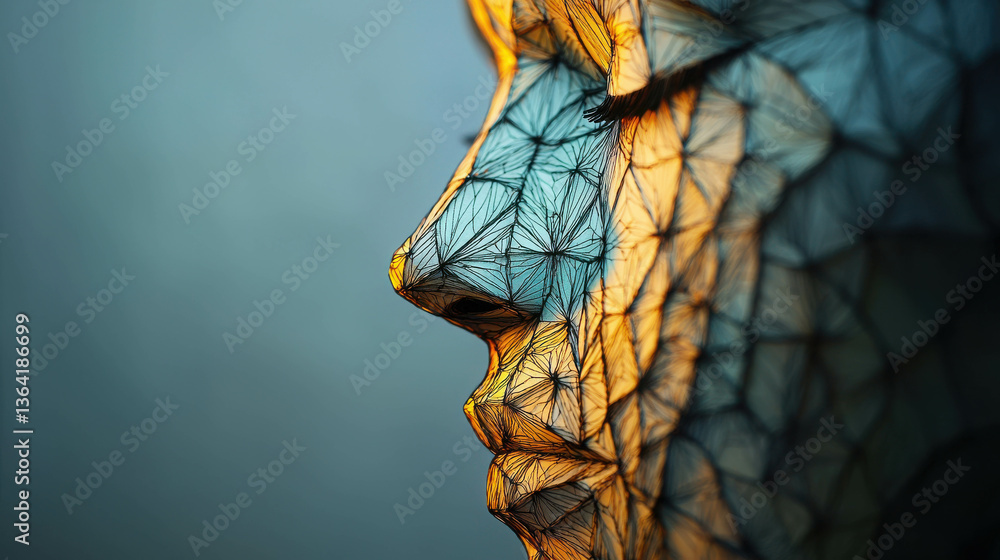 Poster abstract profile of a human face formed by colorful lines and geometric shapes in soft light