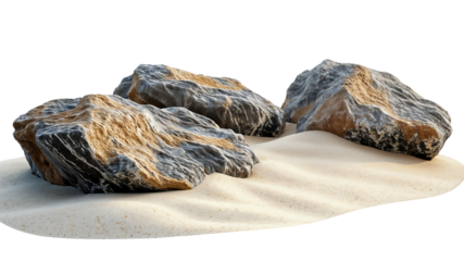 rocks on sand, isolated on white background