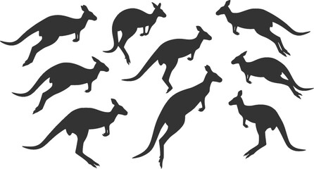 Naklejka premium Set of Kangaroo Silhouette Vector Collection