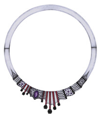 Jewelry design modern art necklace set with gems hand drawing.