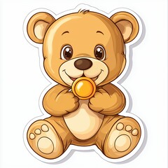 Fototapeta premium Adorable Brown Teddy Bear Holding Gold Coin Cartoon Illustration