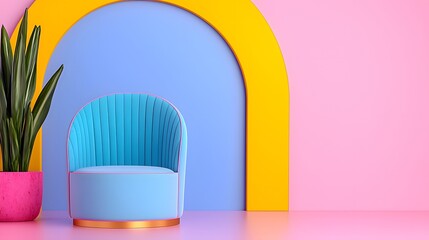 Pastel Pink and Blue Room with Light Blue Armchair and Gold Base