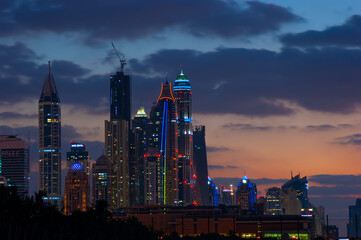 Fototapeta premium Dubai Marina skyline at dusk, Dubai