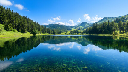 Serene Mountain Lake With Crystal Clear Water