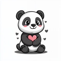 Fototapeta premium Adorable Cartoon Panda Holding Heart on White Background