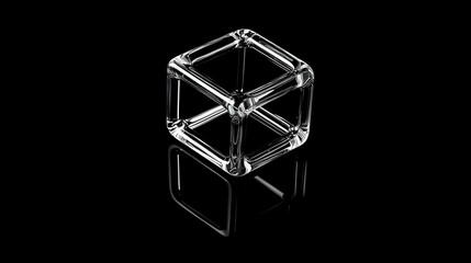 Obraz premium Abstract Geometric Cube With Reflection On Black Background