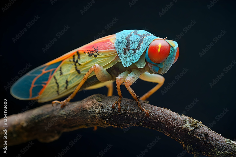 Poster exotic bug with vibrant colors and intricate wing patterns macro photography