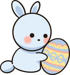 Cute little blue rabbit cartoon clip art holding a blue Easter egg