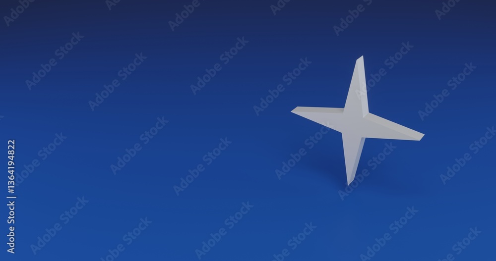 Poster isolated realistic white star symbol with shadow. located on the right side of the scene. 3d illustr