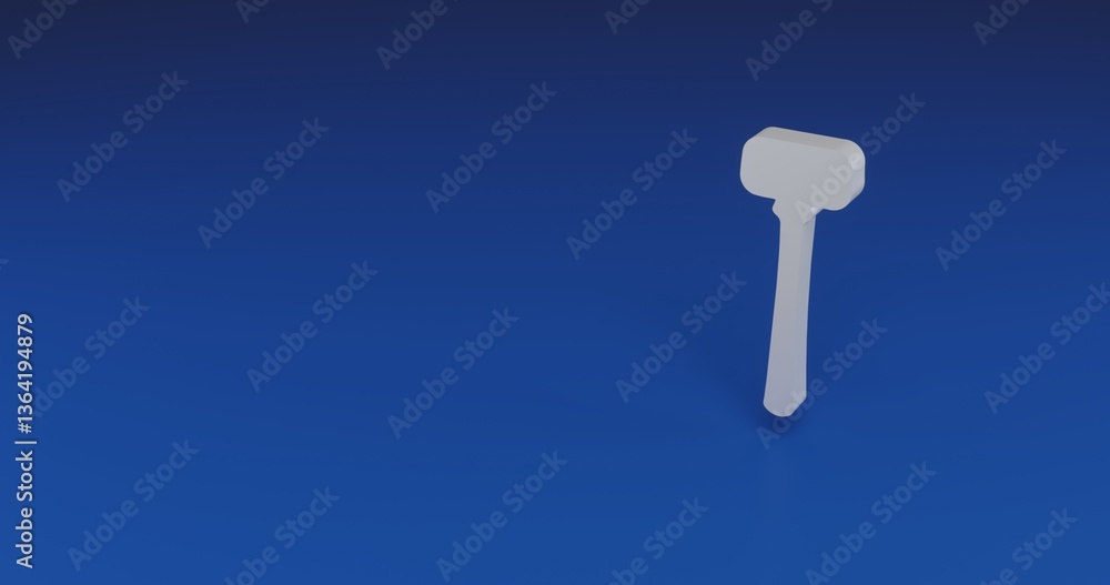 Poster isolated realistic white mallet symbol with shadow. located on the right side of the scene. 3d illus