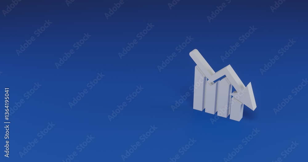 Aufkleber isolated realistic white chart down symbol with shadow. located on the right side of the scene. 3d i