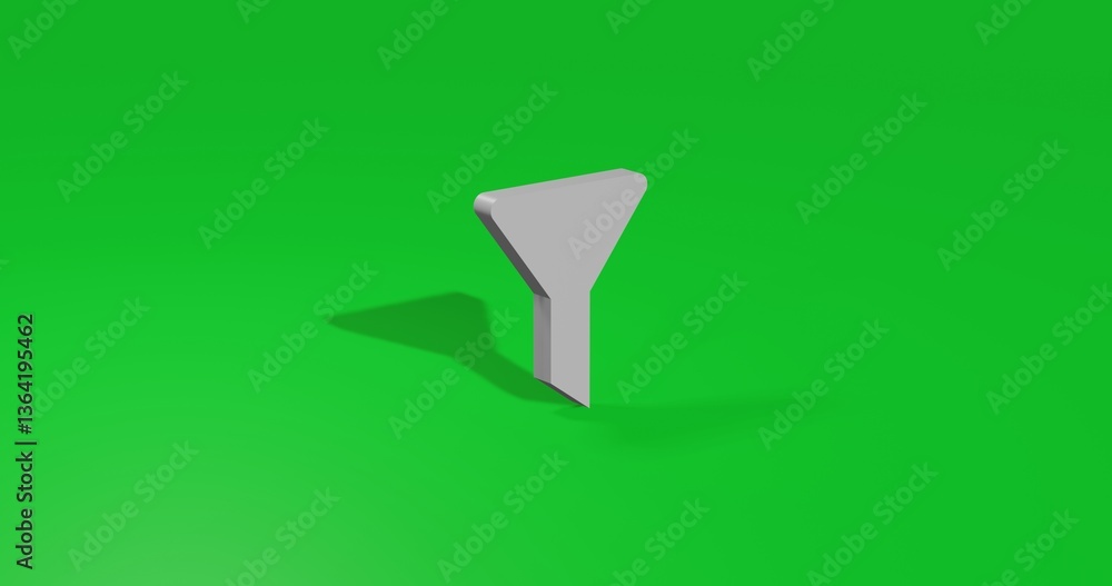 Poster isolated realistic white funnel symbol front view with shadow. 3d illustration on green chroma key b