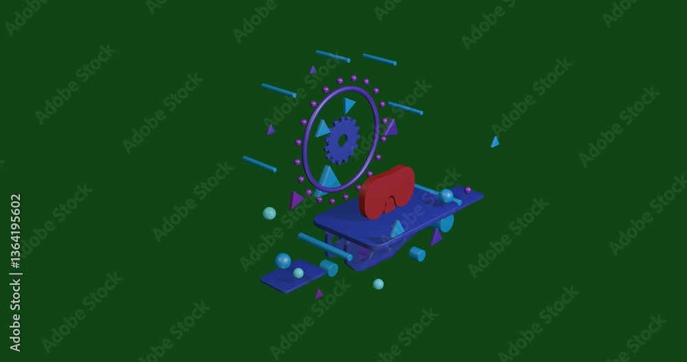 Aufkleber red diving goggles symbol on a pedestal of abstract geometric shapes floating in the air. abstract c